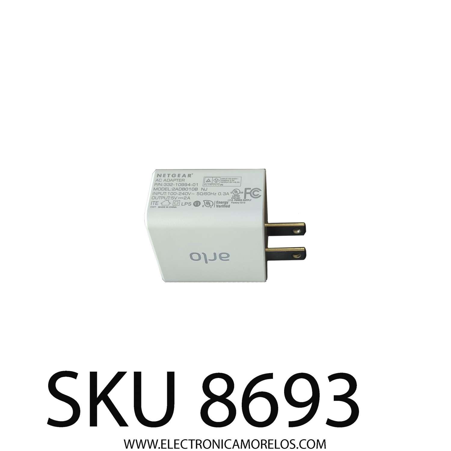 ADAPTADOR AC NETGEAR / ARLO / NUMERO DE PARTE 2ADB010B NJ / 332-10994-01 /  ENTRADA: 100-240V AC / SALIDA: 5V CD - 2A